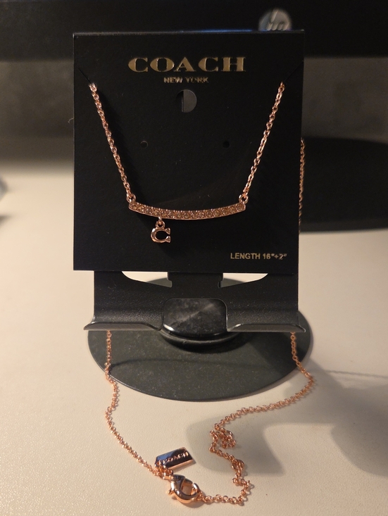 Coach Jewelry - Coach Rose Gold Pavé Bar Necklace with C Charm